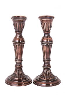 Classic Style Metal Shabbat Candlesticks in Bronze Set of 2